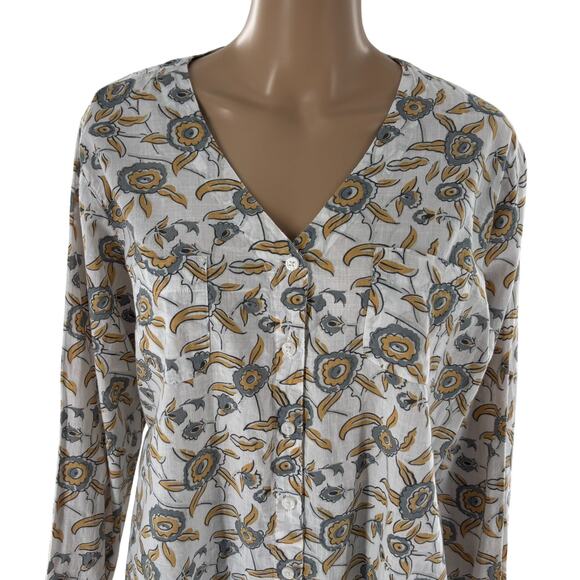 Orvis White Floral Cotton V Neck Button Down Top - Picture 3 of 10